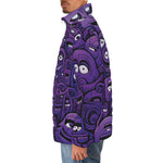 Down-Padded Puffer Jacket Purple Grotesque Faces Artwork