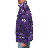 Down-Padded Puffer Jacket Purple Grotesque Faces Artwork