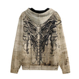 Men's Zip Up Hoodie Grunge Vintage Biomechanical Art