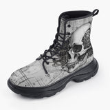 Casual Leather Chunky Boots Robot Skull Pencil Steampunk