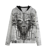 Men's Zip Up Hoodie Robot Head Pencil Drawing