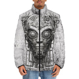 Down-Padded Puffer Jacket Robot Head Pencil Drawing