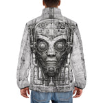 Down-Padded Puffer Jacket Robot Head Pencil Drawing