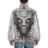Down-Padded Puffer Jacket Robot Head Pencil Drawing