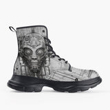 Casual Leather Chunky Boots Robot Head Pencil Drawing