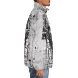 Down-Padded Puffer Jacket Robot Head Pencil Drawing
