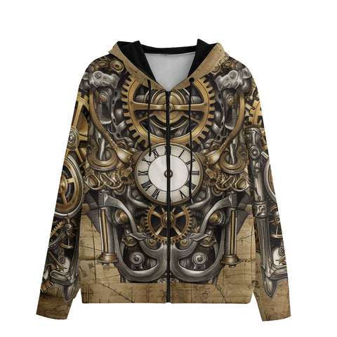 Men's Zip Up Hoodie Steampunk Mechanical Clock