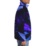 Down-Padded Puffer Jacket Abstract Blue Polygons Geometric