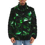 Down-Padded Puffer Jacket Green Crystal Geometric Abstraction