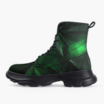 Casual Leather Chunky Boots Green Crystal Geometric Abstraction