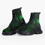 Casual Leather Chunky Boots Green Crystal Geometric Abstraction