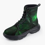 Casual Leather Chunky Boots Green Crystal Geometric Abstraction