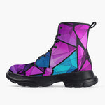 Casual Leather Chunky Boots Blue Violet Polygonal Glass