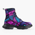 Casual Leather Chunky Boots Blue Violet Polygonal Glass