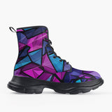 Casual Leather Chunky Boots Blue Violet Polygonal Glass