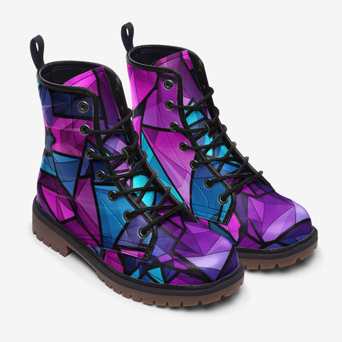 Leather Boots Blue Violet Polygonal Glass