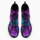 Casual Leather Chunky Boots Blue Violet Polygonal Glass