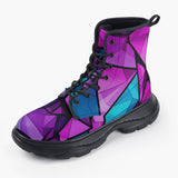 Casual Leather Chunky Boots Blue Violet Polygonal Glass