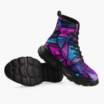 Casual Leather Chunky Boots Blue Violet Polygonal Glass