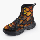 Casual Leather Chunky Boots Golden Dragon Skin