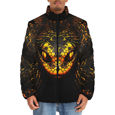 Down-Padded Puffer Jacket Snake Head with Golden Skin