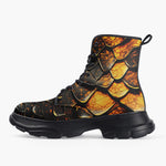 Casual Leather Chunky Boots Dragon Skin Pattern