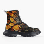 Casual Leather Chunky Boots Dragon Skin Pattern