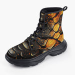 Casual Leather Chunky Boots Dragon Skin Pattern