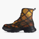 Casual Leather Chunky Boots Golden Snake Skin Texture