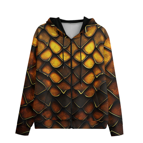 Men's Zip Up Hoodie Golden Snake Skin Texture