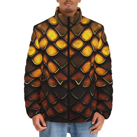 Down-Padded Puffer Jacket Golden Snake Skin Texture