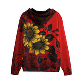 Men's Zip Up Hoodie Floral Red Yellow Drawings