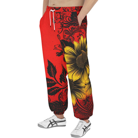 Men's Sweatpants Floral Red Yellow Drawings