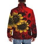 Down-Padded Puffer Jacket Floral Red Yellow Drawings