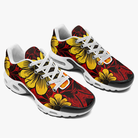 Air Cushion Sneakers Floral Red Yellow Drawings