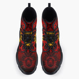 Casual Leather Chunky Boots Floral Red Yellow Drawings