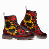 Leather Boots Floral Red Yellow Drawings