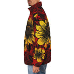 Down-Padded Puffer Jacket Floral Red Yellow Drawings