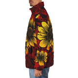 Down-Padded Puffer Jacket Floral Red Yellow Drawings