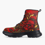 Casual Leather Chunky Boots Poppy Flowers Art