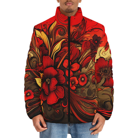 Down-Padded Puffer Jacket Poppy Flowers Art