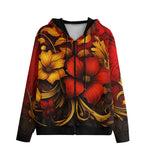 Men's Zip Up Hoodie Red and Gold Floral Ornament