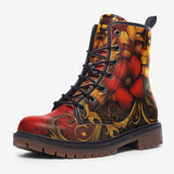 Leather Boots Red and Gold Floral Ornament