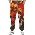 Men's Sweatpants Red and Gold Floral Ornament