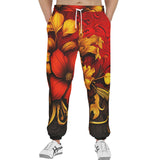 Men's Sweatpants Red and Gold Floral Ornament