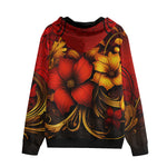 Men's Zip Up Hoodie Red and Gold Floral Ornament