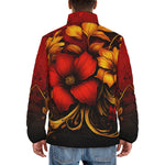Down-Padded Puffer Jacket Red and Gold Floral Ornament