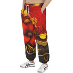 Men's Sweatpants Red and Gold Floral Ornament