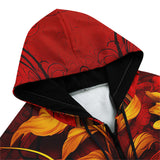 Men's Zip Up Hoodie Red and Gold Floral Ornament