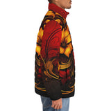 Down-Padded Puffer Jacket Red and Gold Floral Ornament